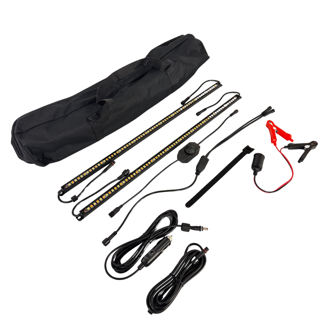12V LED Camping Light Kit – 2x Dual Colour Bars, 6500K, IP67 Waterproof with Dimmer