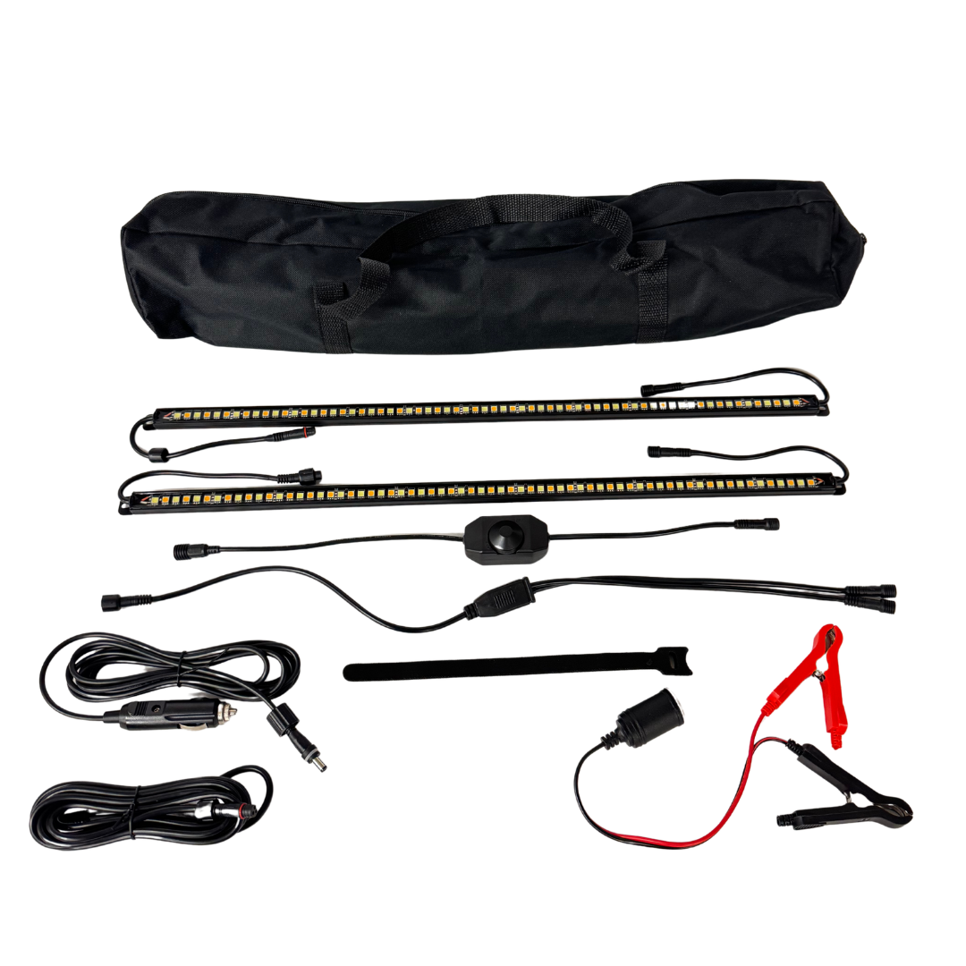 12V LED Camping Light Kit – 2x Dual Colour Bars, 6500K, IP67 Waterproof with Dimmer