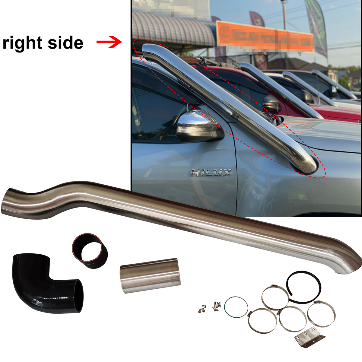 Silver Stainless Steel Snorkel For TOYOTA HILUX MK8 2015+ Raised Air Intake Revo