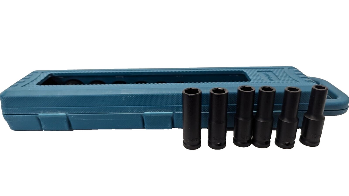 NEW 13pcs 1/2'' Deep Impact Socket Tool Set in Blue Plastic Carry Box Mechanic
