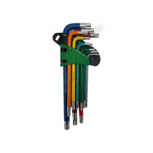 9pc Allen Key Set Torx Metric Ball Star End Hex Long Folding Wrench Colour Coded
