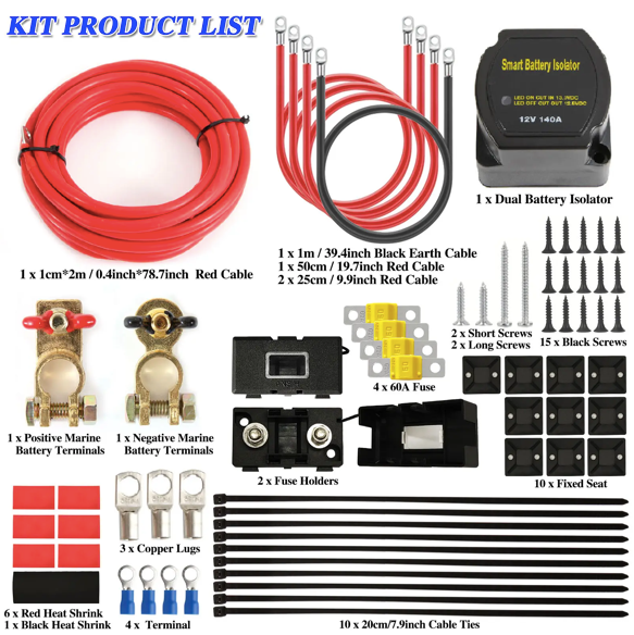 12v DC Dual Battery Smart Isolator with Wiring Install Kit
