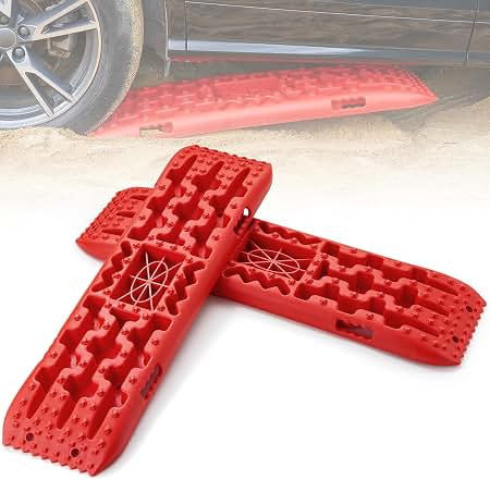2x RED Recovery Traction Boards Sand Ladder Mud Snow Plastic Set Pair JACK BASE