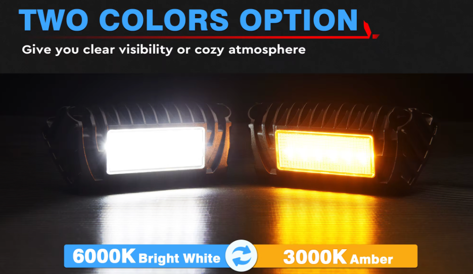 2x White Amber Scene Light Side Mount Flood 12v Camper RV Overland Wash Dual