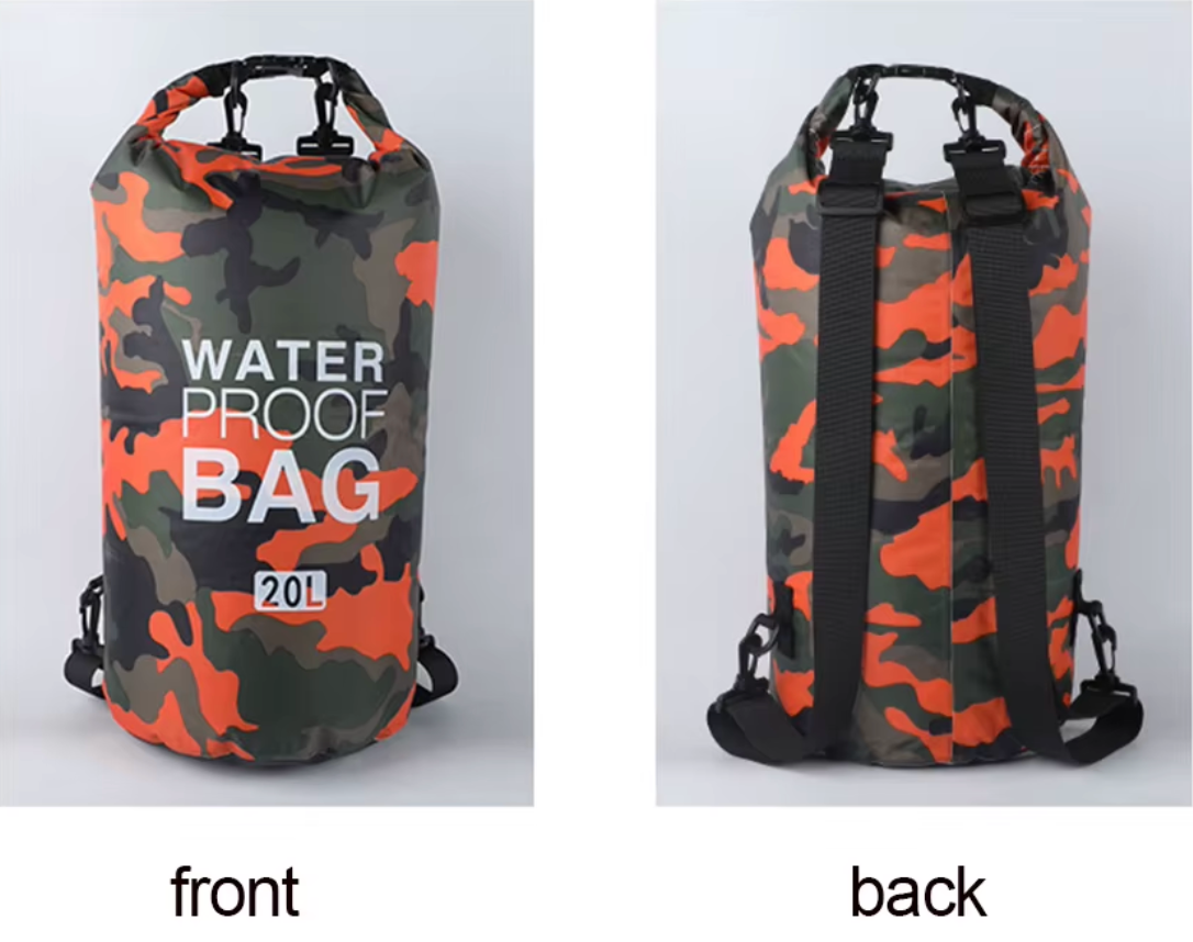 Camo Waterproof Dry Bag - 10L & 20L - Heavy Duty Storage Bag for Camping, Boating, Kayaking, SUP, 4x4, Off Road, Travel, Adventure
