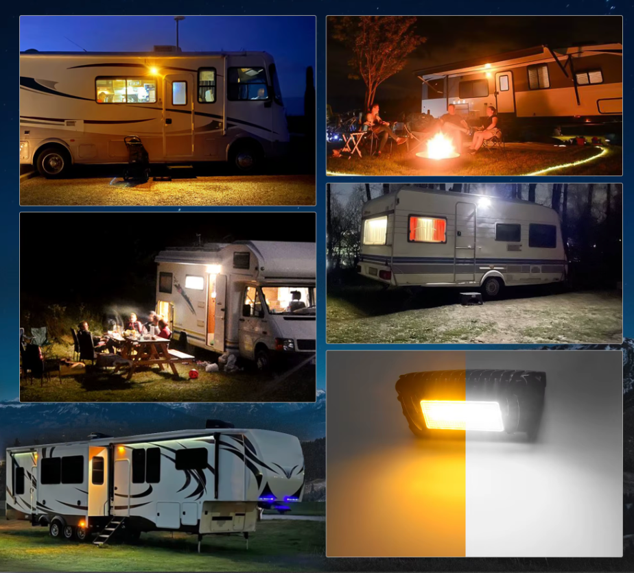 2x White Amber Scene Light Side Mount Flood 12v Camper RV Overland Wash Dual