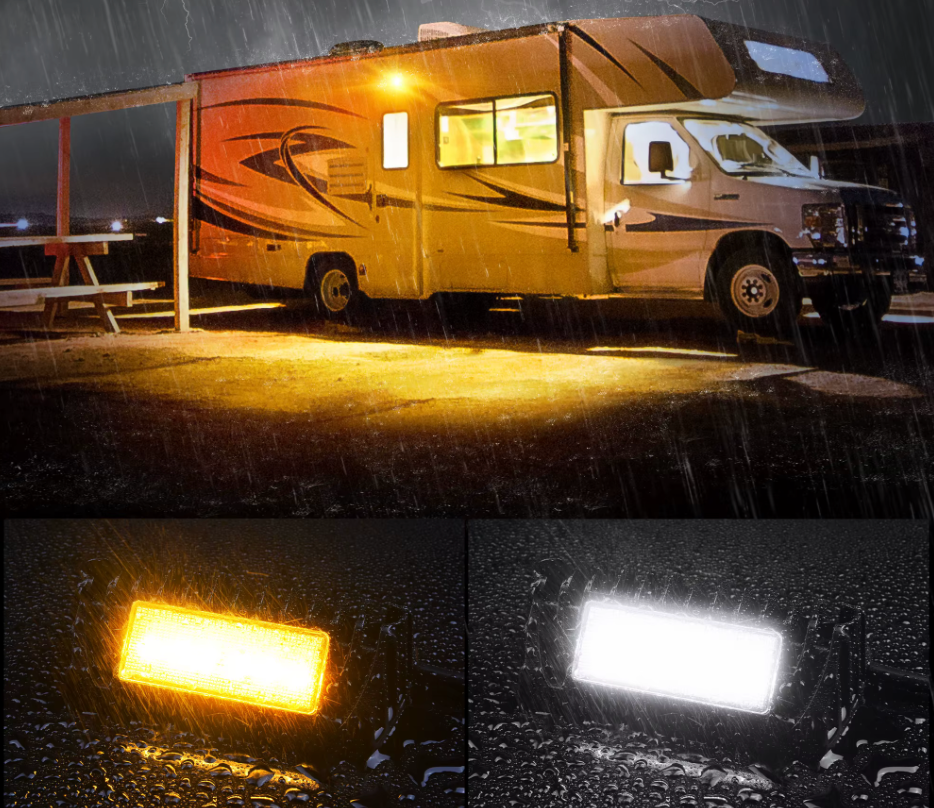 2x White Amber Scene Light Side Mount Flood 12v Camper RV Overland Wash Dual
