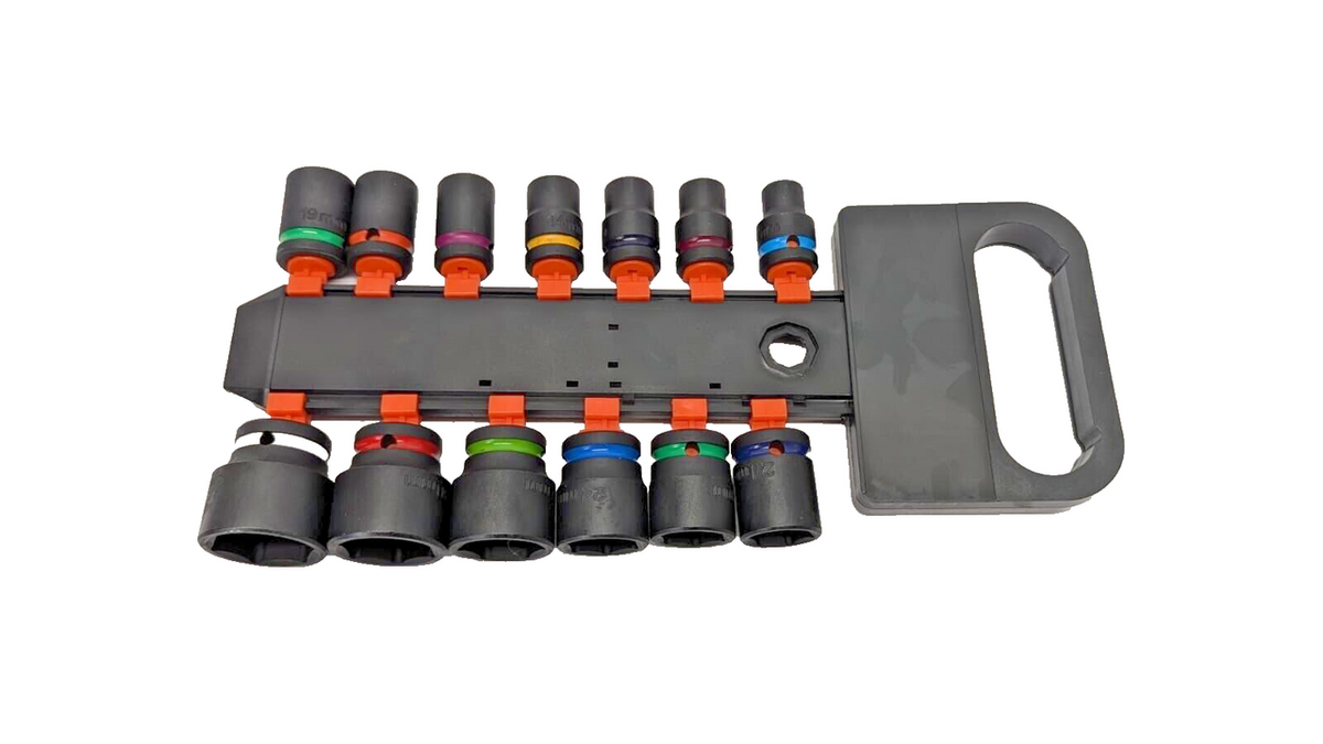 NEW 13pcs 1/2'' Short Impact Socket Set Black Coloured Silk Loop Carry Handle