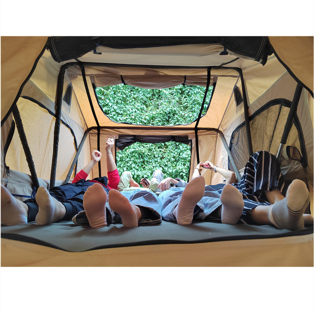 Apex4WD Foldout 3 Person Roof Top Camping Tent Khaki Beige Overland Camp 4x4
