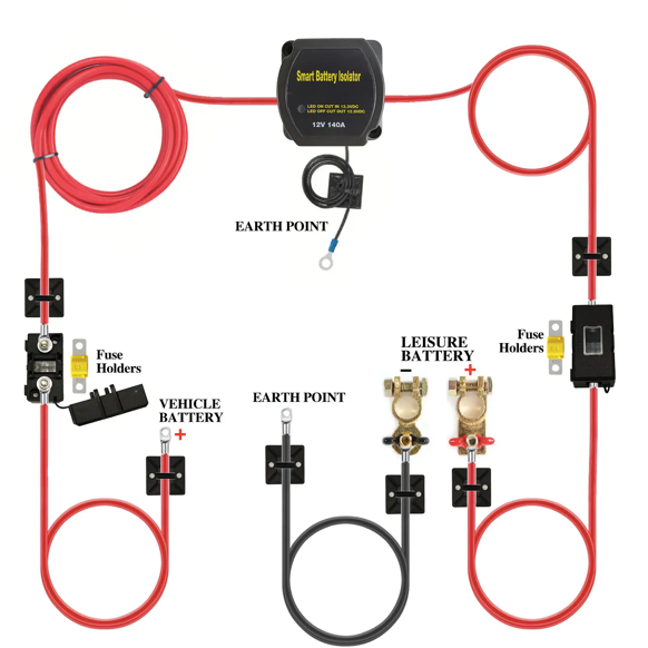 12v DC Dual Battery Smart Isolator with Wiring Install Kit