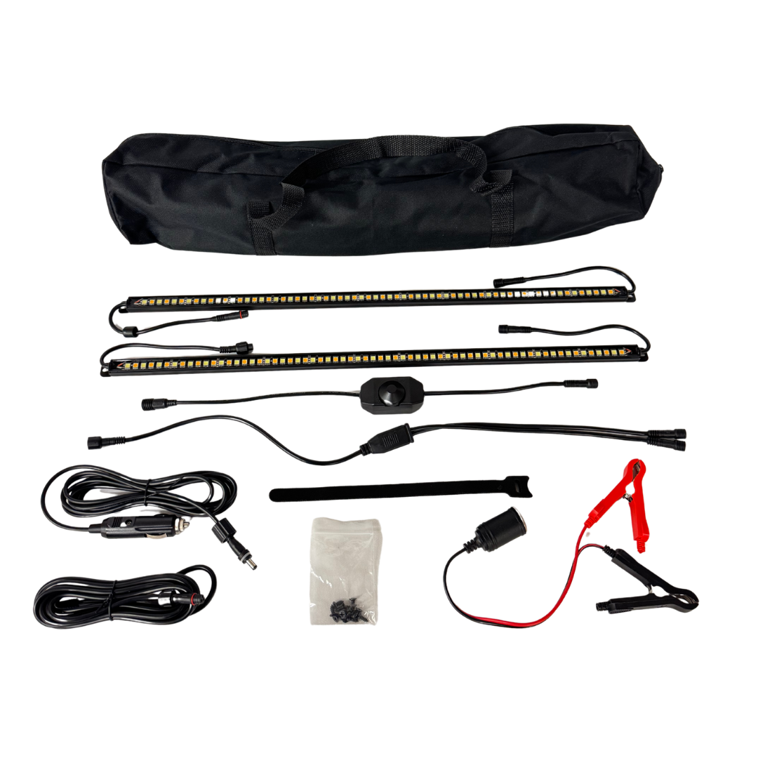 12V LED Camping Light Kit – 2x Dual Colour Bars, 6500K, IP67 Waterproof with Dimmer