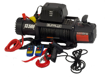 SUPALUX 13500lb 12v Electric Recovery Winch Synthetic Rope IP67 6.5hp 4x4 NEW