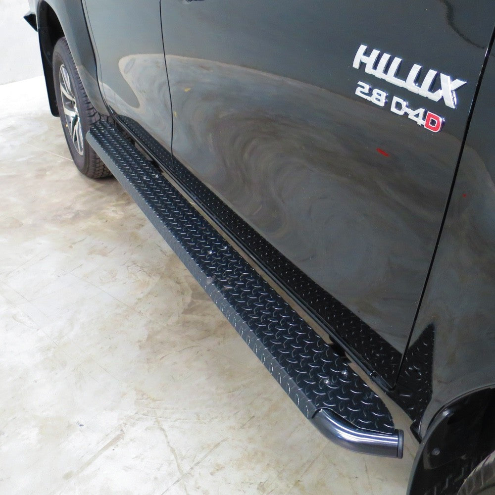 Heavy Duty Rock Slider Side Steps for Toyota HILUX (2005-2026) Mk6 Mk7 Mk8 Black 4x4