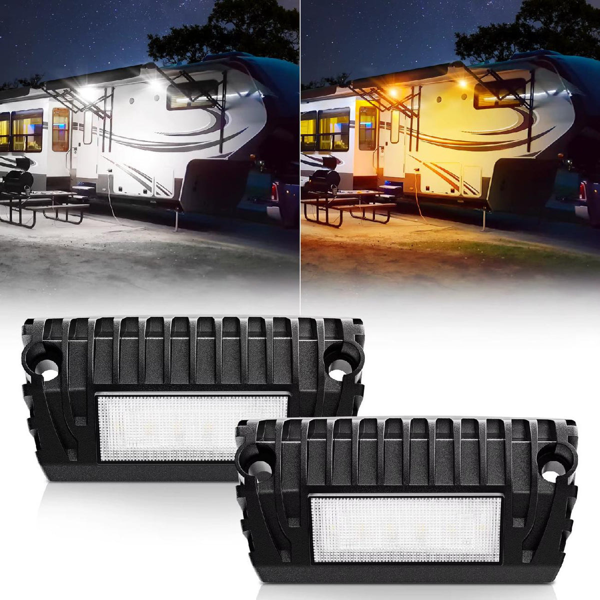 2x White Amber Scene Light Side Mount Flood 12v Camper RV Overland Wash Dual