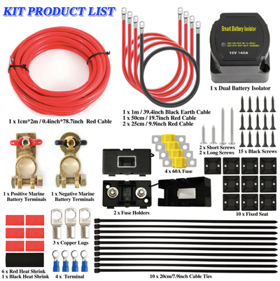12v DC Dual Battery Smart Isolator with Wiring Install Kit