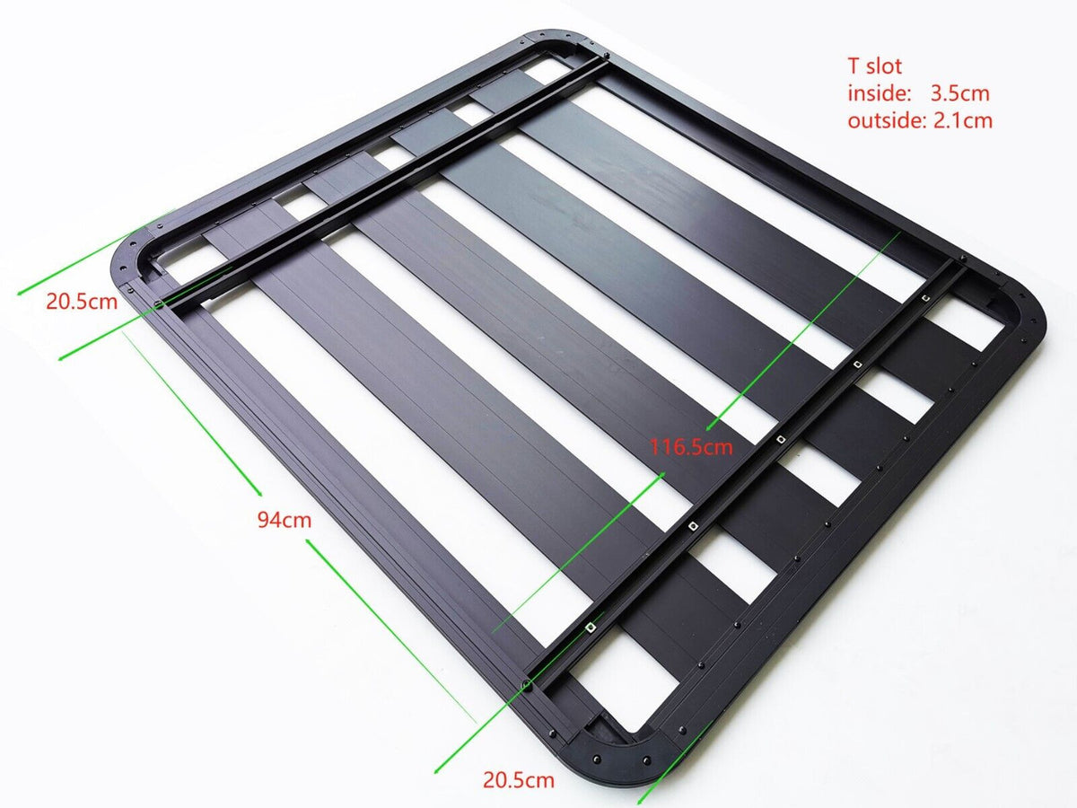 Aluminium Roof Rack 135x125cm Black - Slimline Fitment Flat Slim -Roof Cage ONLY