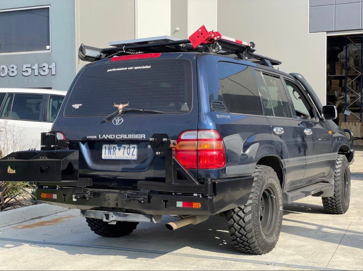 REAR Steel Bumper for TOYOTA LAND CRUISER 100 Series (1998-2007) Tyre Swing Jerry Can Off Road 4x4 Bullbar Oz Style