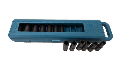 NEW 13pcs 1/2'' Deep Impact Socket Tool Set in Blue Plastic Carry Box Mechanic