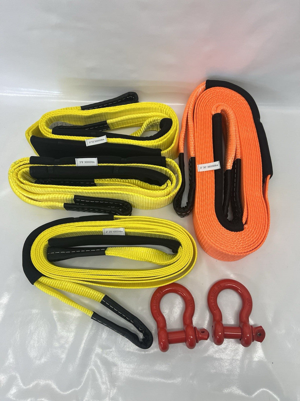 4x4 Recovery Winch Strap & Bow Shackle Towing Tow Set Off Road Hi Vis (BUNDLE 1)