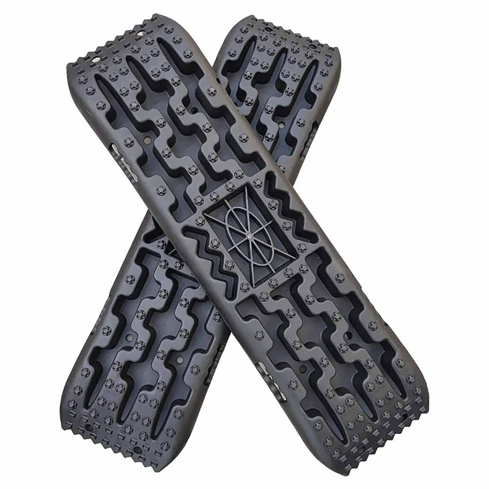 2x Black Recovery Traction Board WITH JACK BASE Pad Mud Sand Ladder Plastic Pair 4x4