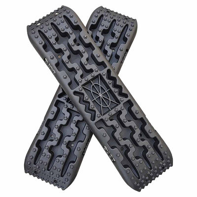 2x Black Recovery Traction Board WITH JACK BASE Pad Mud Sand Ladder Plastic Pair 4x4