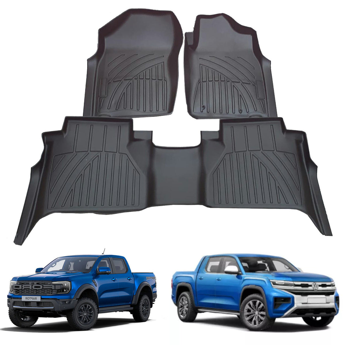 3D Custom Floor Mats TPE All Weather Car Liner For VW AMAROK/ FORD RANGER T9 Double Cab 2022+ (Manual & Automatic)