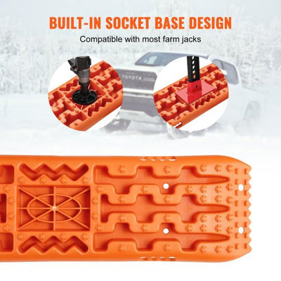 2x Orange Recovery Traction Boards WITH JACK BASE Sand Ladder Mud Snow Plastic Set Pair Kit 4x4